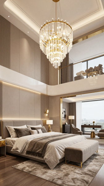 Luxury Loft Bedroom With Statement Lighting