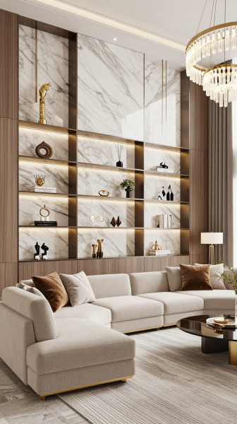 Luxury Marble and Wood Shelving
