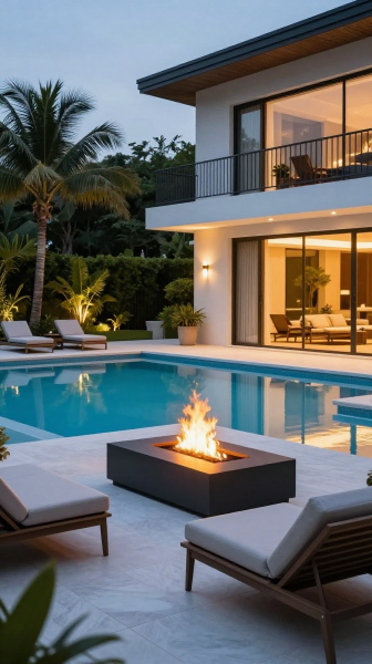 Luxury Poolside Fireplace