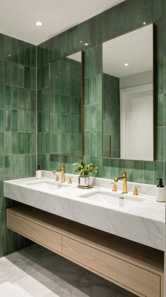 Marble and Green Tile Combination