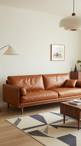 Mid Century Modern Brown Couch Setup