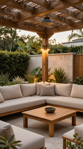 Modern Wooden Pergola With Lounge Seating