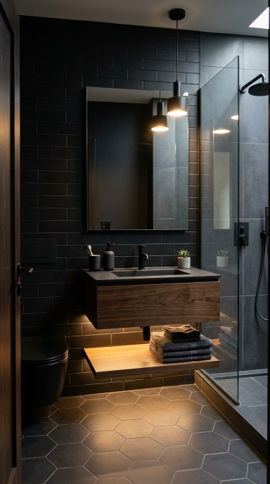 Moody Bathroom With Floating Vanity