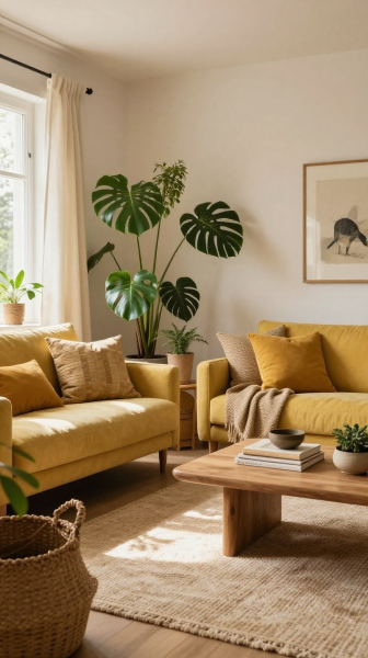 Nature Inspired Yellow Living Room