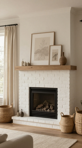 Neutral Farmhouse Fireplace Design