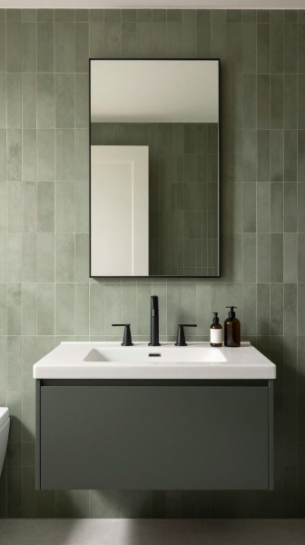 Olive Green Minimalist Bathroom