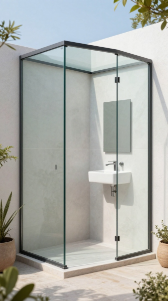 Outdoor Bathroom with Glass Panels