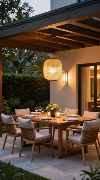 Outdoor Dining Pergola Setup
