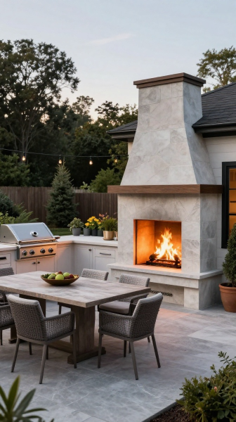Outdoor Kitchen Fireplace Combination