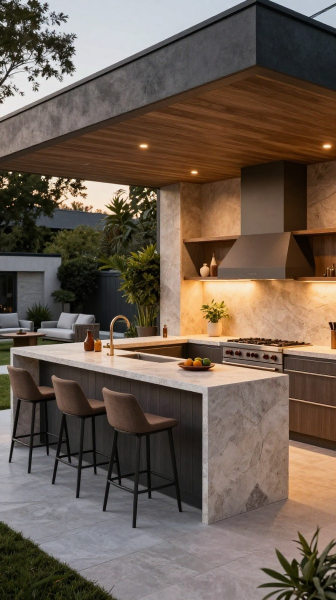 Outdoor Kitchen with Bar Seating