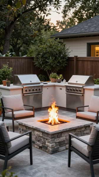 Outdoor Kitchen with Fire Pit