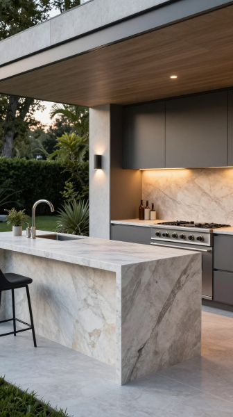 Outdoor Kitchen with Waterfall Countertop