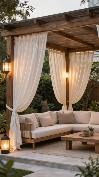 Pergola With Flowing Outdoor Curtains