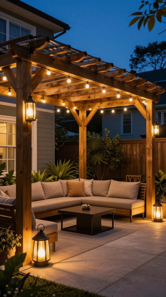 Pergola With Hanging String Lights