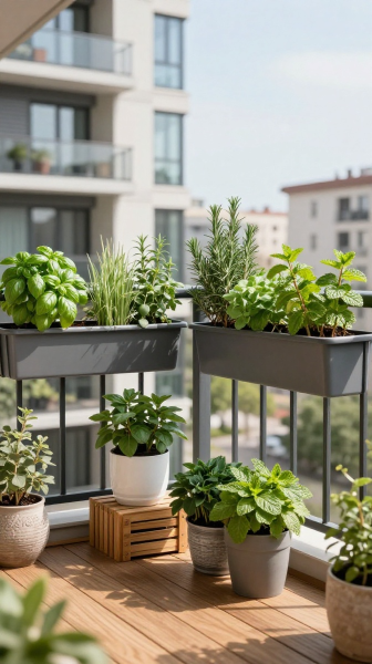 Railing Planters Filled With Herbs