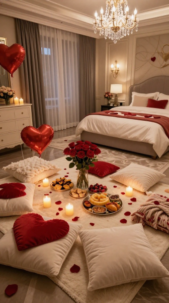 Romantic Bedroom Picnic Setup