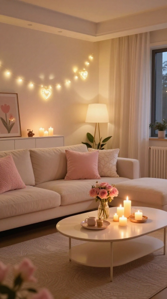 Romantic Candlelit Living Room Setup