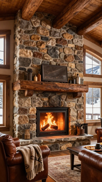 Rustic Cabin Inspired Fireplace Design