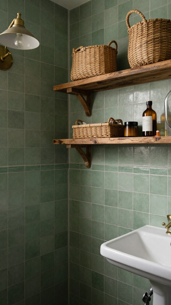 Rustic Green Tile Bathroom