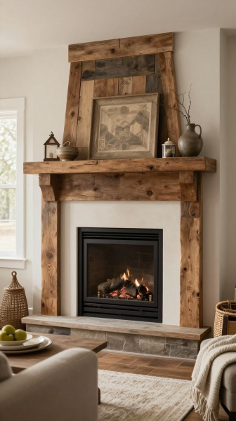 Rustic Reclaimed Wood Fireplace Surround