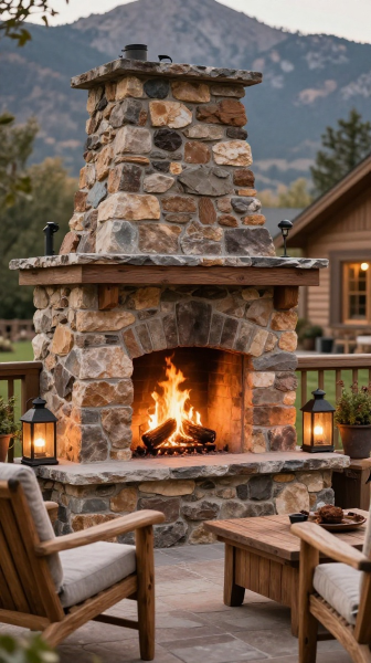 Rustic Stone Outdoor Fireplace