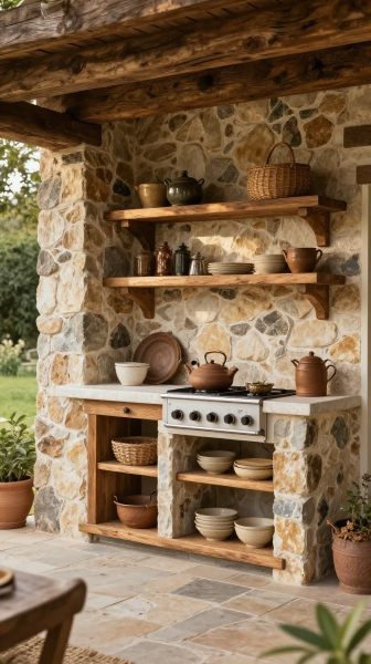 Rustic Stone Outdoor Kitchen