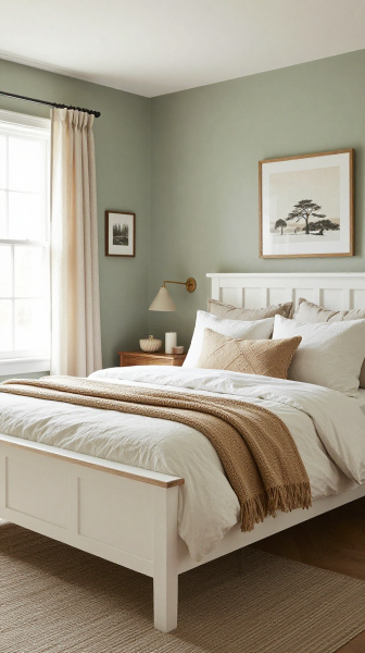Sage Green Bedroom With White Furniture