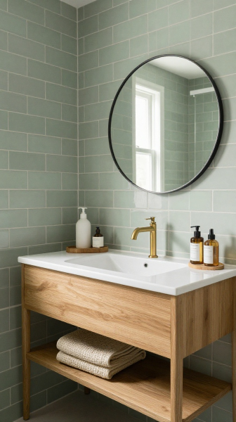Sage Green Subway Tile Walls
