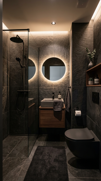 Small Bathroom With Dark Tiles