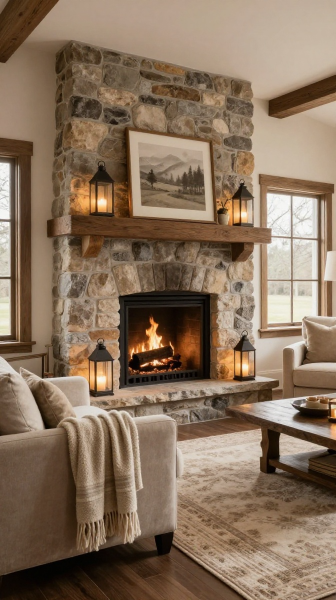 Stone Hearth With Cozy Seating