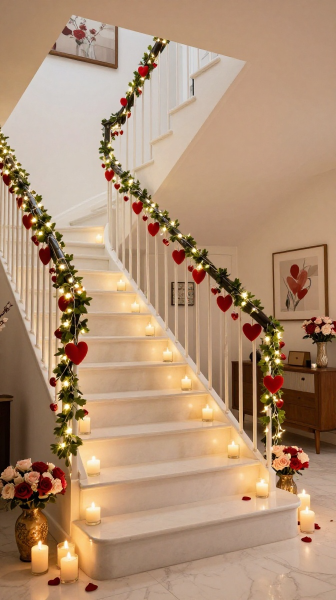 Valentine Staircase Garland Styling