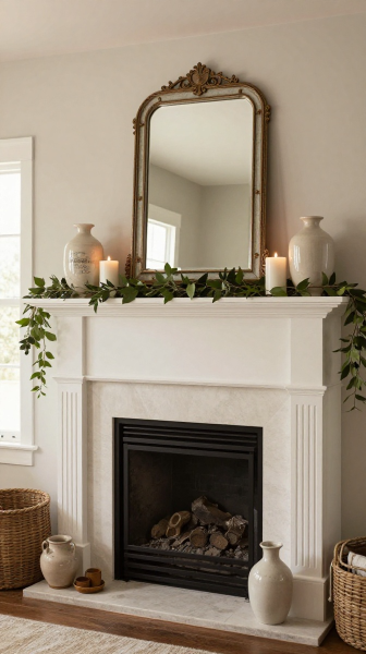 Vintage Inspired Fireplace Mantel Styling