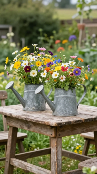 Vintage Watering Can Flower Displays