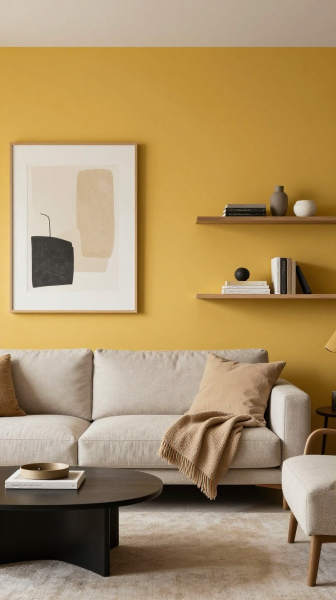 Yellow Accent Wall Living Room