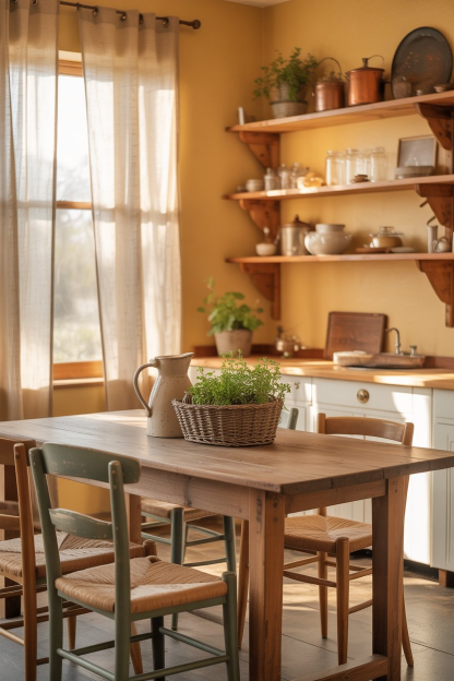 Yellow Kitchen with Wooden Accents