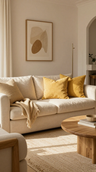 Yellow and Beige Neutral Living Room