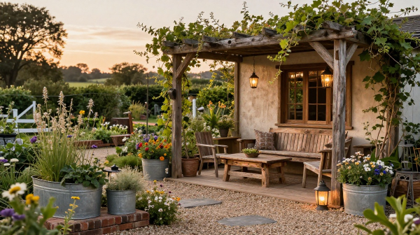 rustic farmhouse garden decor idea