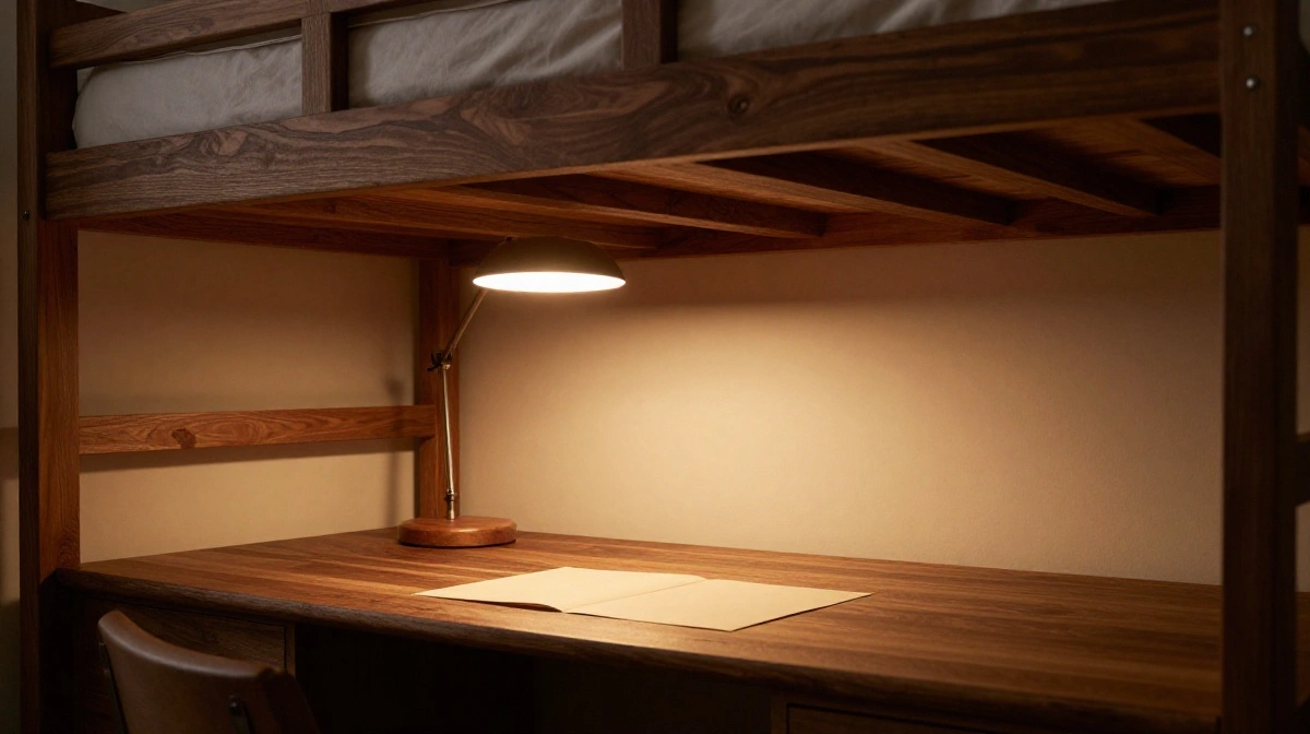 A Desk Tucked Beneath the Loft Turns Wasted Air Into a Workspace