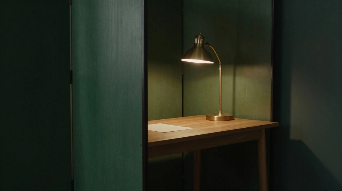 A Home Office Nook That Hides Behind a Single Folding Screen