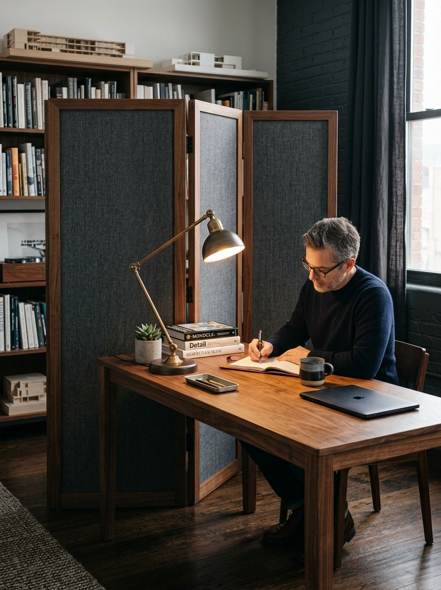 Dividers Unique to a Home Office Hiding Inside an Open Studio
