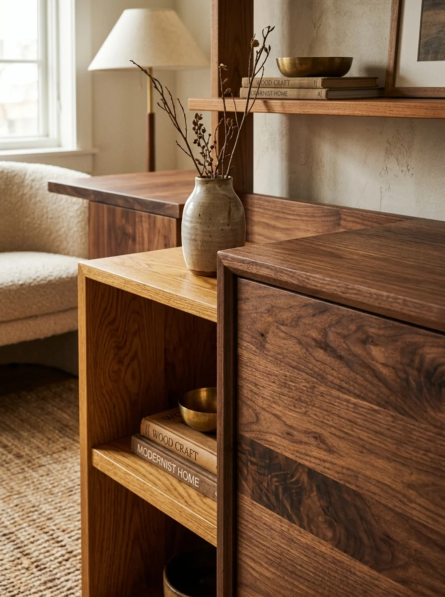 Layered Wood Tones That Anchor an Entire Studio in Quiet Warmth