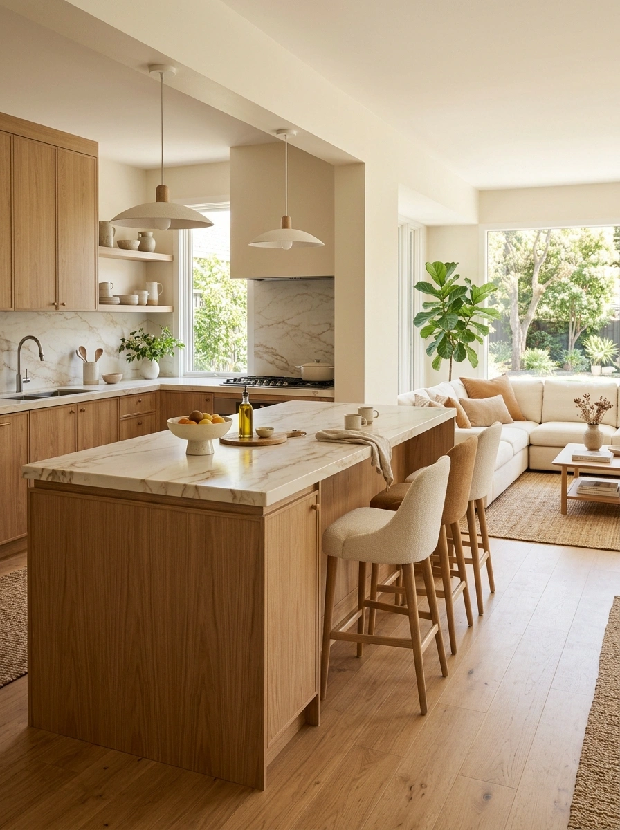 A Kitchen That Opens Into the Room Instead of Hiding Behind It