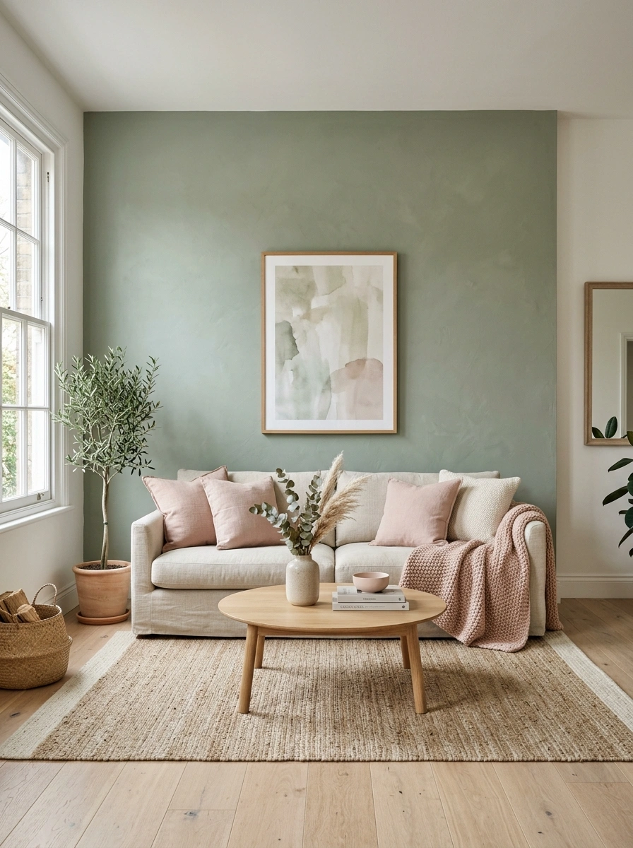 Sage Green Accents That Ground a Pastel Room Without Weighing It Down
