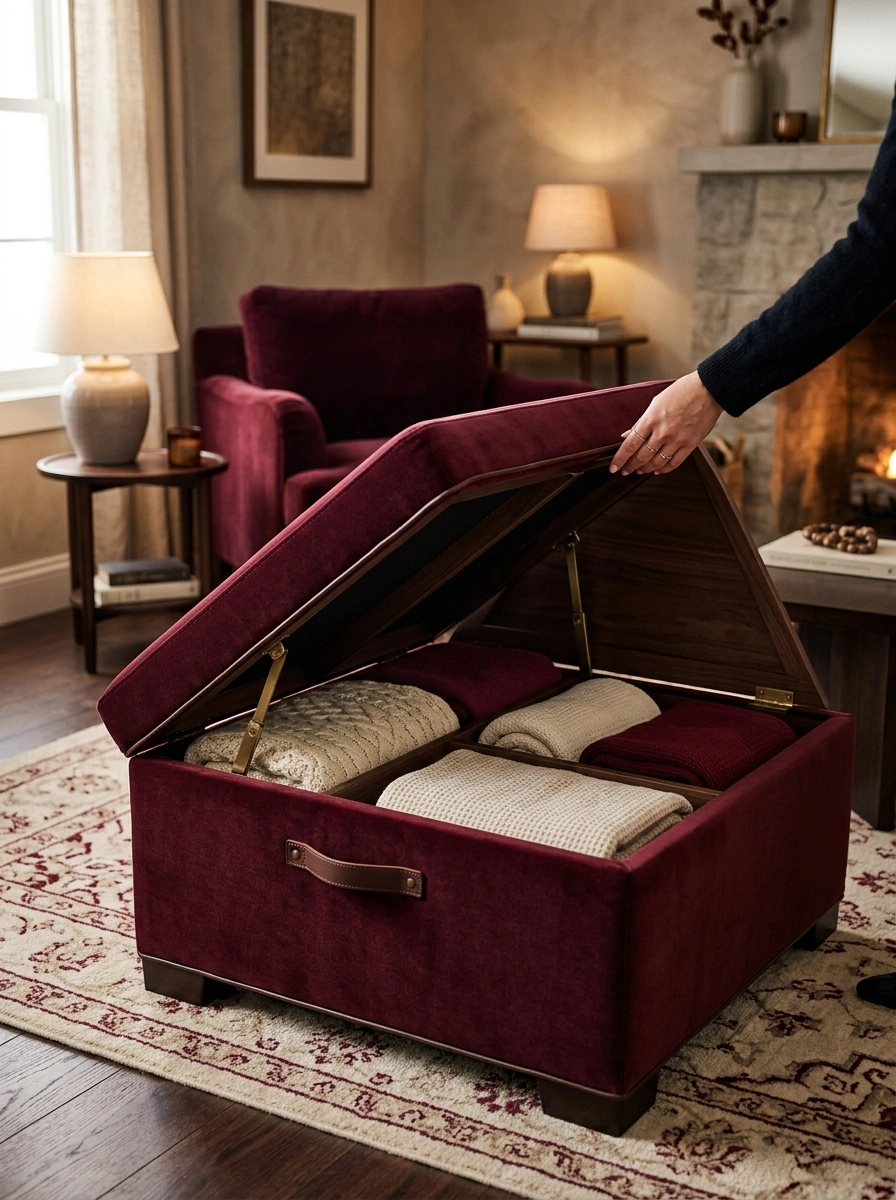 Storage Ottomans That Hide Clutter Behind a Perfectly Innocent Cushion
